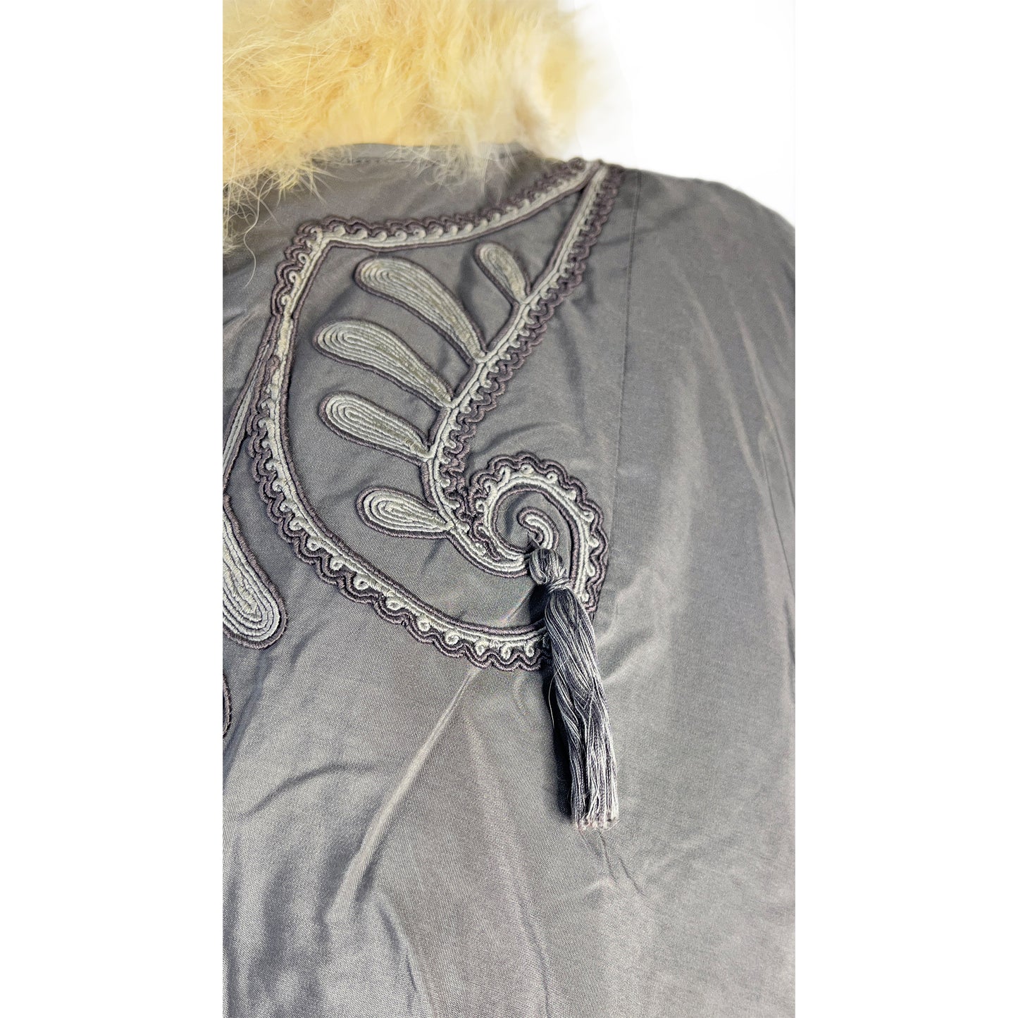 Cape Fur Lining Embroidery & Tassel Details Gray, Cream Size L/ XL SKU 000378-1
