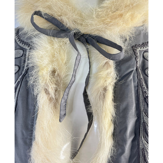 Cape Fur Lining Embroidery & Tassel Details Gray, Cream Size L/ XL SKU 000378-1