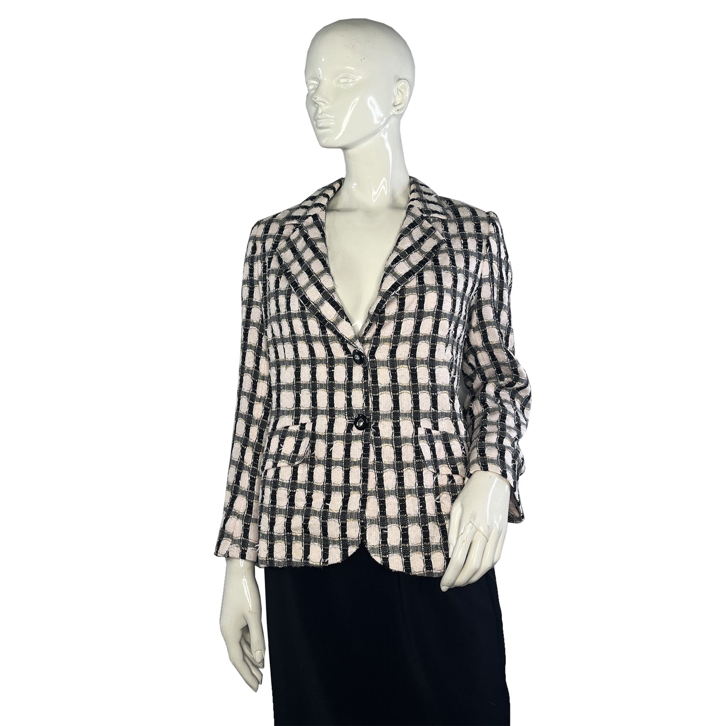 Ecaille by Maxy Blazer Plaid 2-Rhinestone-Button Pink Size 42 SKU 000413