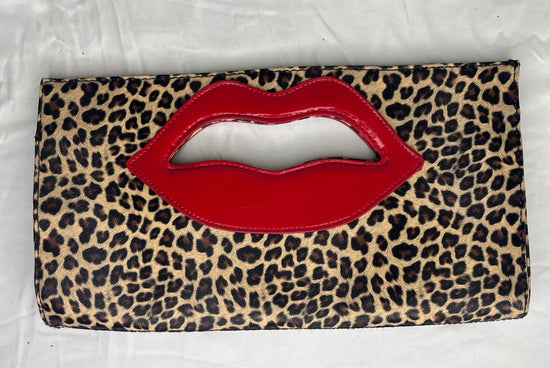 Lips Clutch Leopard Brown, Tan, Red SKU 000422