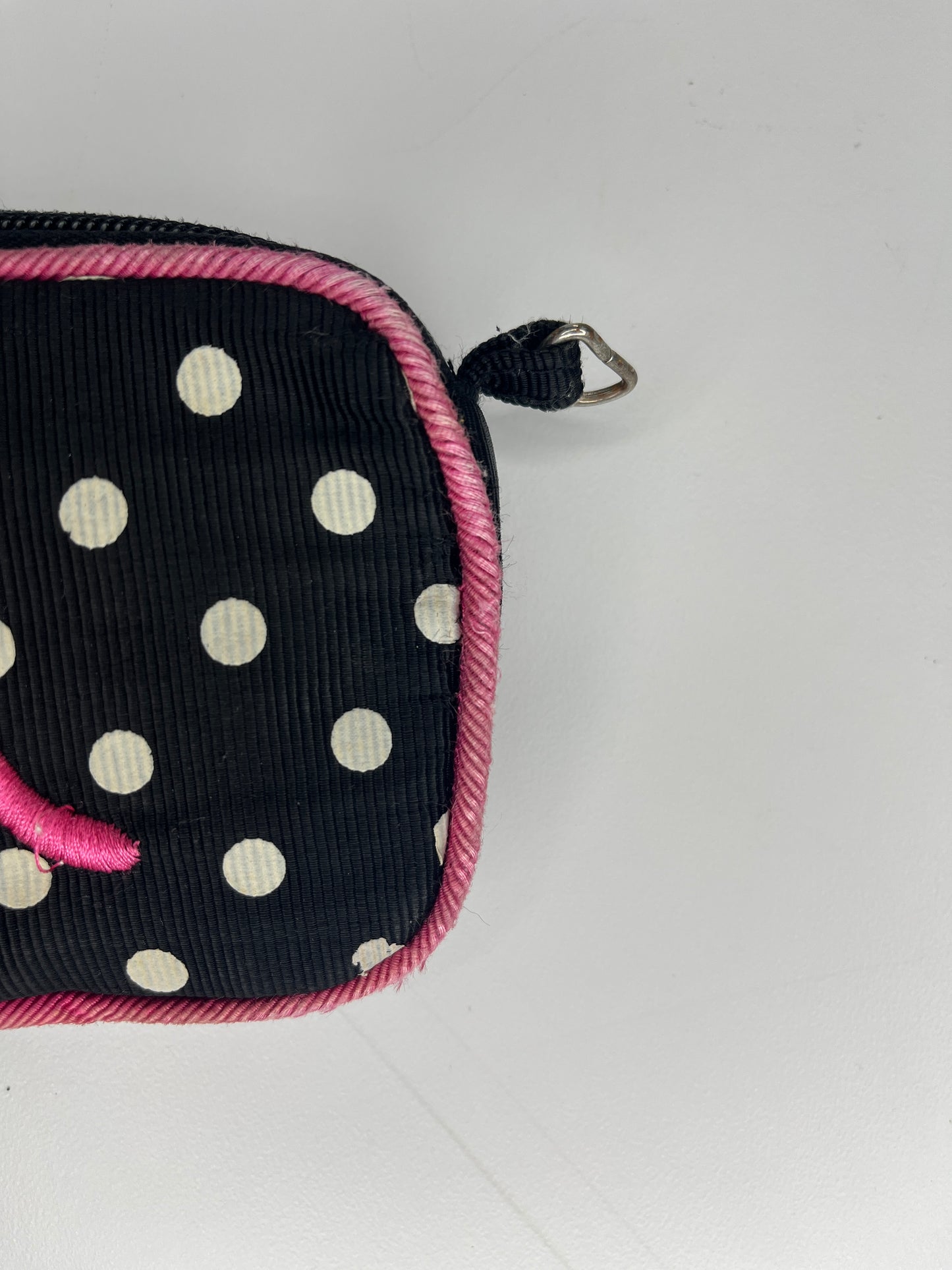 Change Pouch w Mirror "M" Embroidery Polka Dot Black, White, Pink SKU 000432