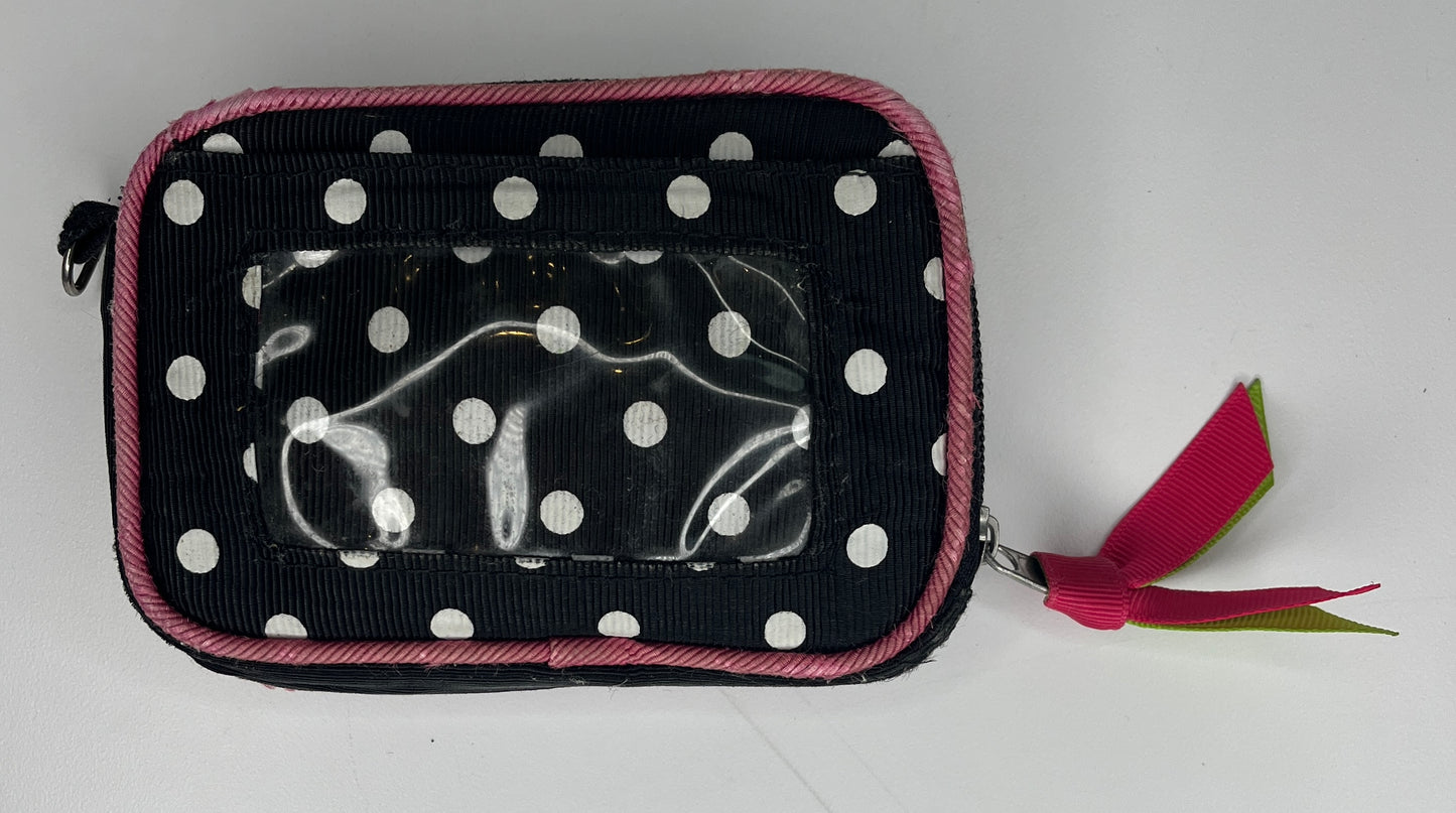 Change Pouch w Mirror "M" Embroidery Polka Dot Black, White, Pink SKU 000432