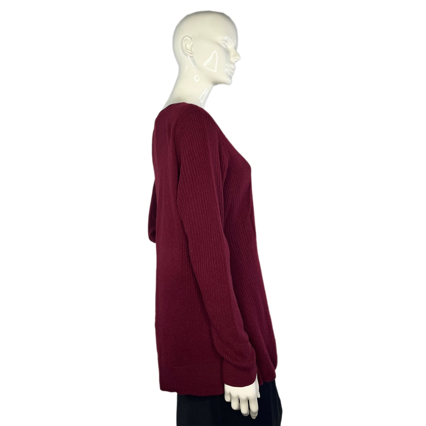 Isaac Mizrahi Sweater Long Sleeves Ribbed V-Neck Maroon Size M SKU 000137-1