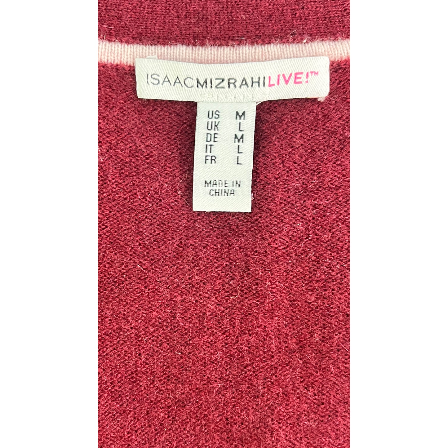 Isaac Mizrahi Sweater Long Sleeves Ribbed V-Neck Maroon Size M SKU 000137-1