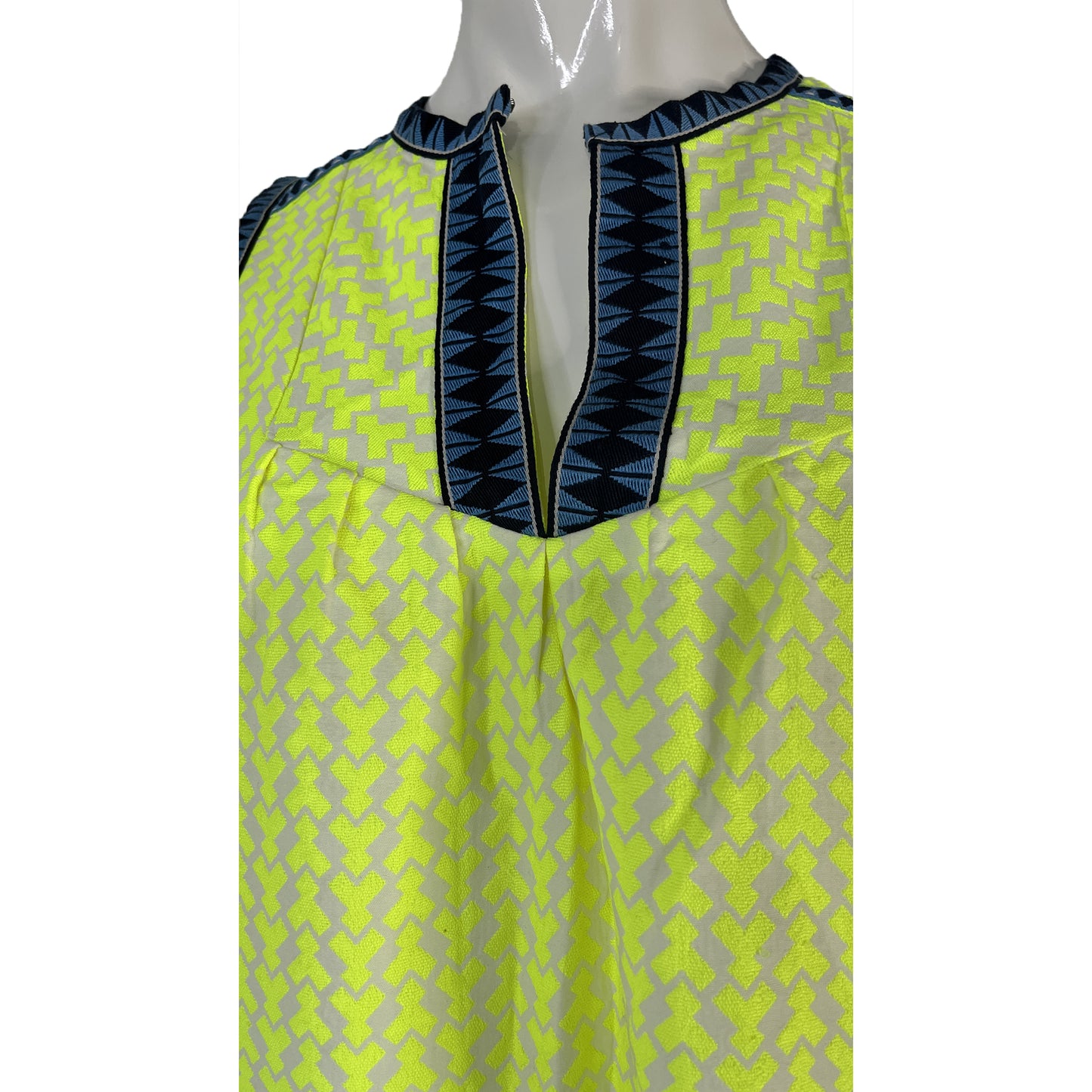 J. Crew Dress Tunic Above-Knee Geometric Pattern Neon Yellow, Blue Size 4 SKU 000076-4