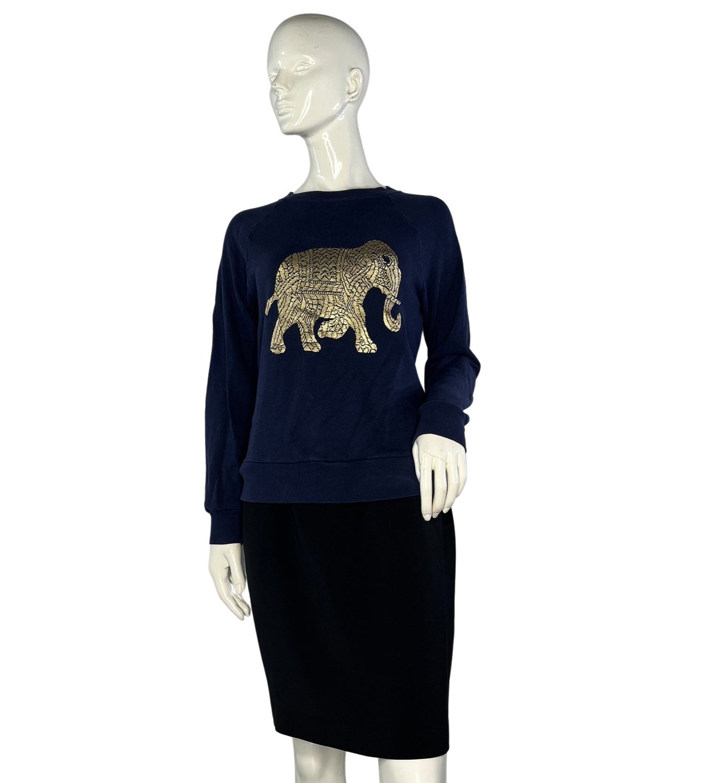 J. Crew Sweater Pull Over Elephant Graphic Navy, Gold Size S SKU 000218-14