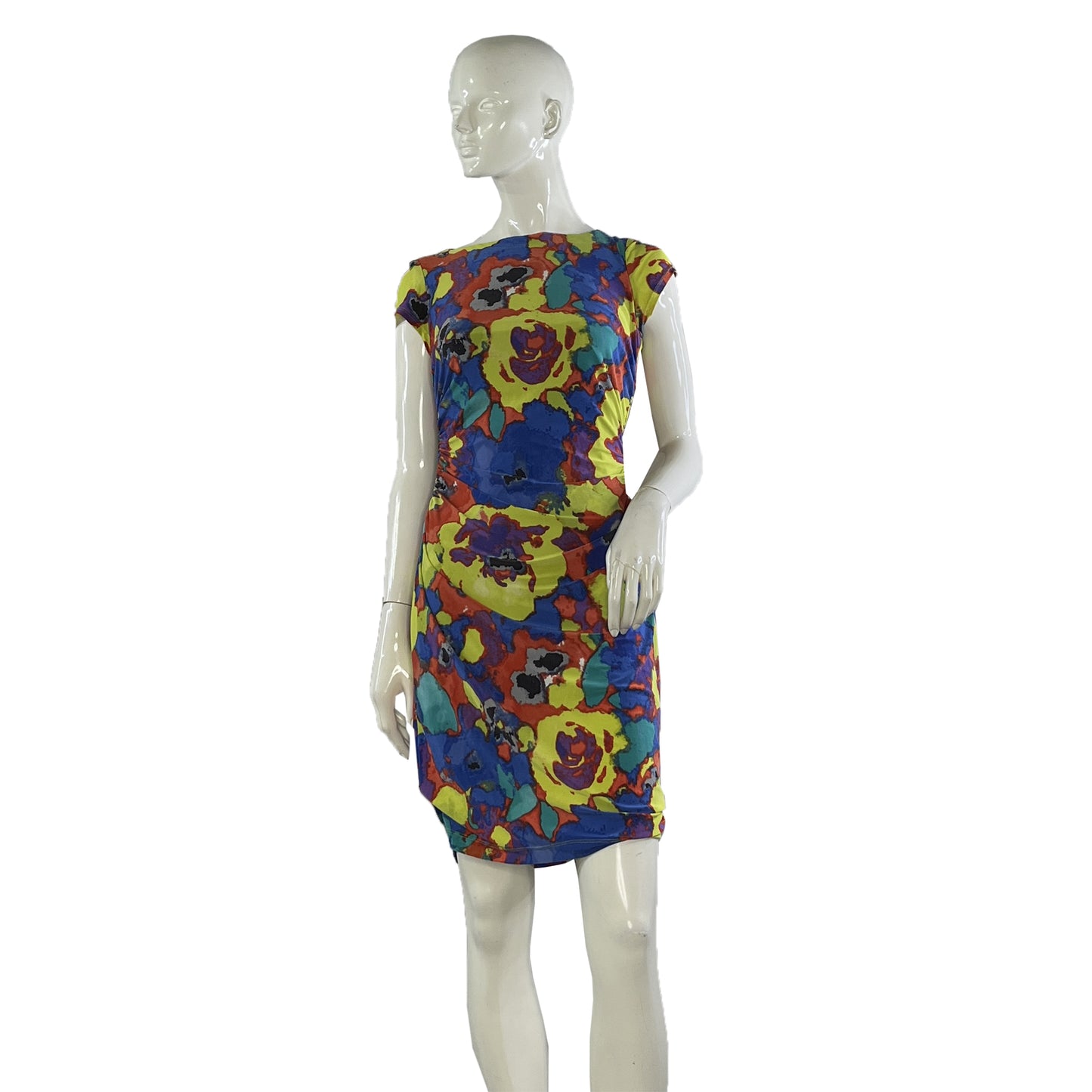 Jones NY Dress  Abstract Pattern Red, Blue, Yellow, Teal Sz 4 SKU 000414