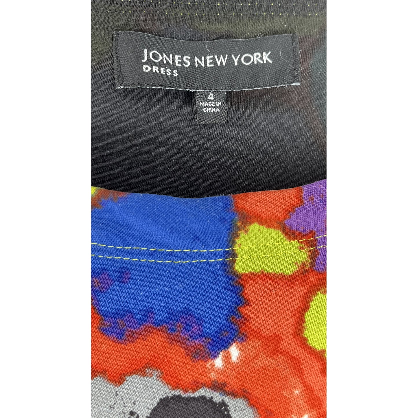 Jones NY Dress  Abstract Pattern Red, Blue, Yellow, Teal Sz 4 SKU 000414