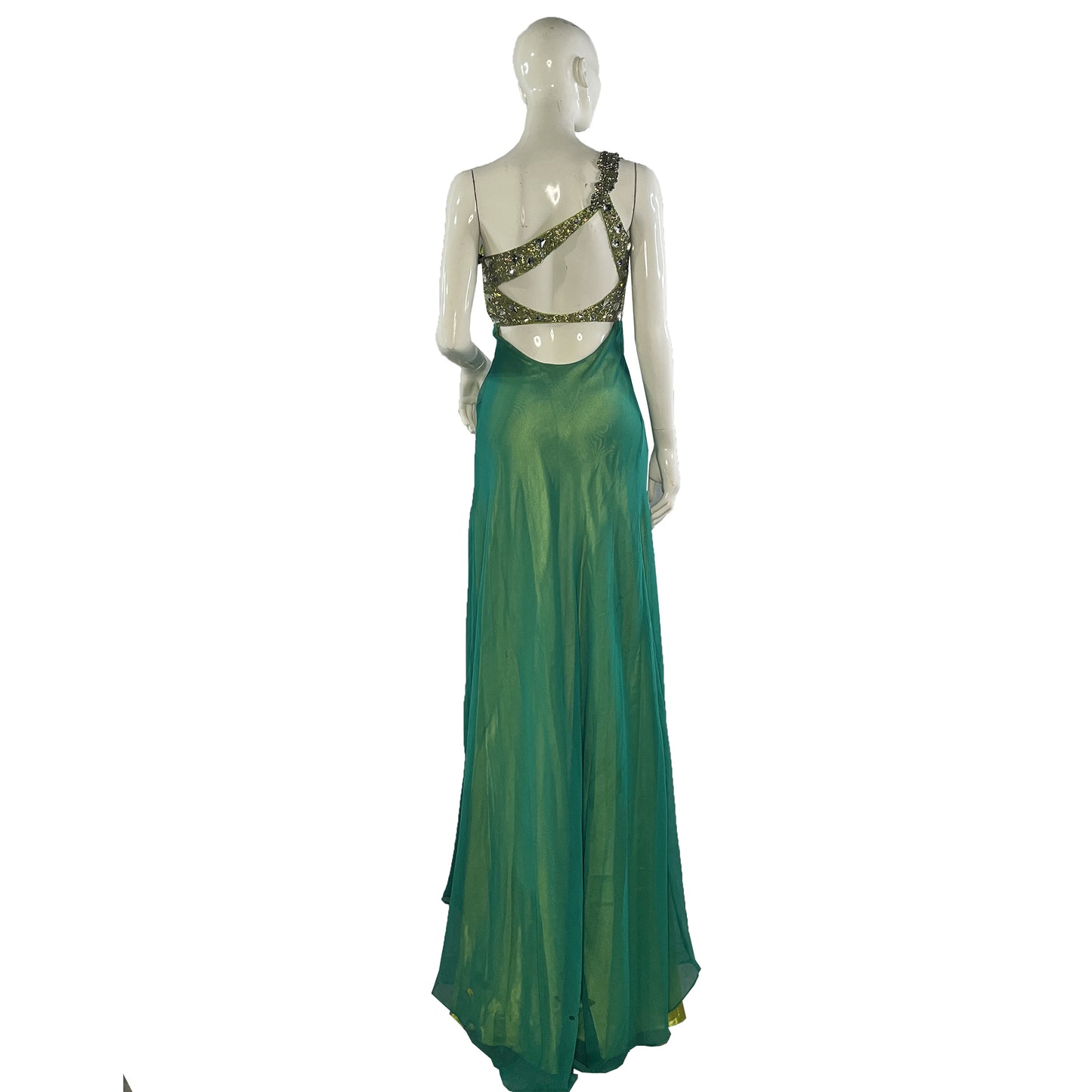 Jooz Couture One-Shoulder Embellished Green & Lime Green Gown  Size 0 SKU 000369-3