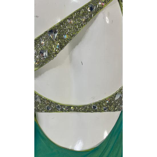 Jooz Couture One-Shoulder Embellished Green & Lime Green Gown  Size 0 SKU 000369-3
