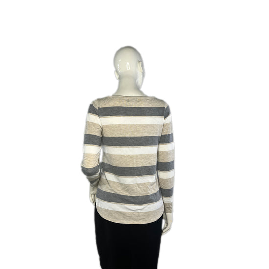 Liz Claiborne Top Long Sleeve Striped Tan, Gray, White Size S SKU 000268-13