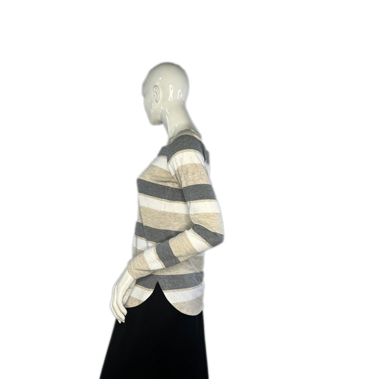 Liz Claiborne Top Long Sleeve Striped Tan, Gray, White Size S SKU 000268-13