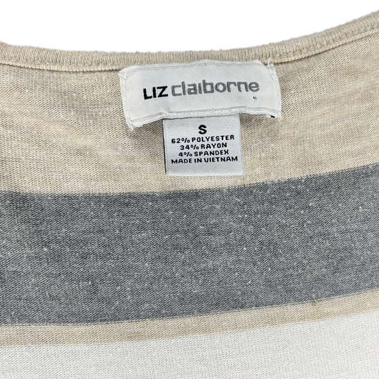 Liz Claiborne Top Long Sleeve Striped Tan, Gray, White Size S SKU 000268-13