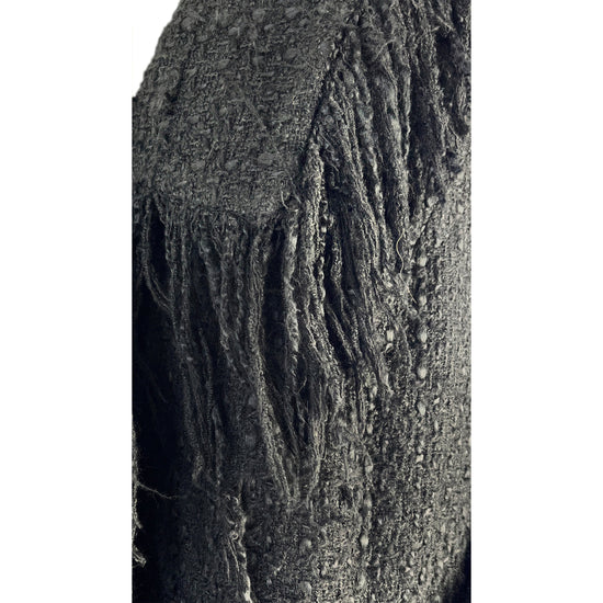 Long Coat Fringe Collared Black Size L/ XL SKU 000381-2