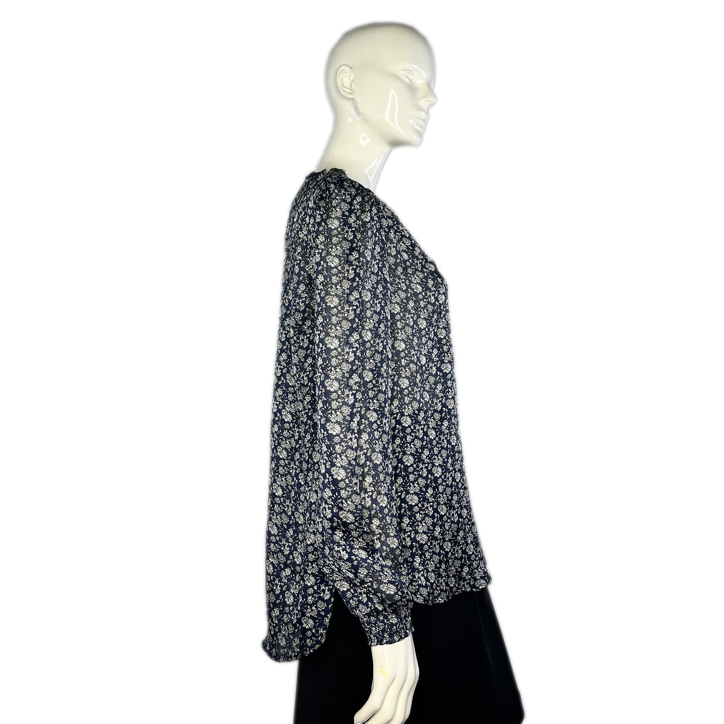Lucky Brand Top Long Sleeve Sheer Floral Lace Detail Blue, White, Black Size M SKU 000267-4