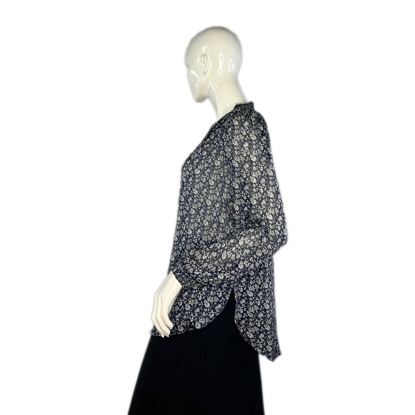 Lucky Brand Top Long Sleeve Sheer Floral Lace Detail Blue, White, Black Size M SKU 000267-4