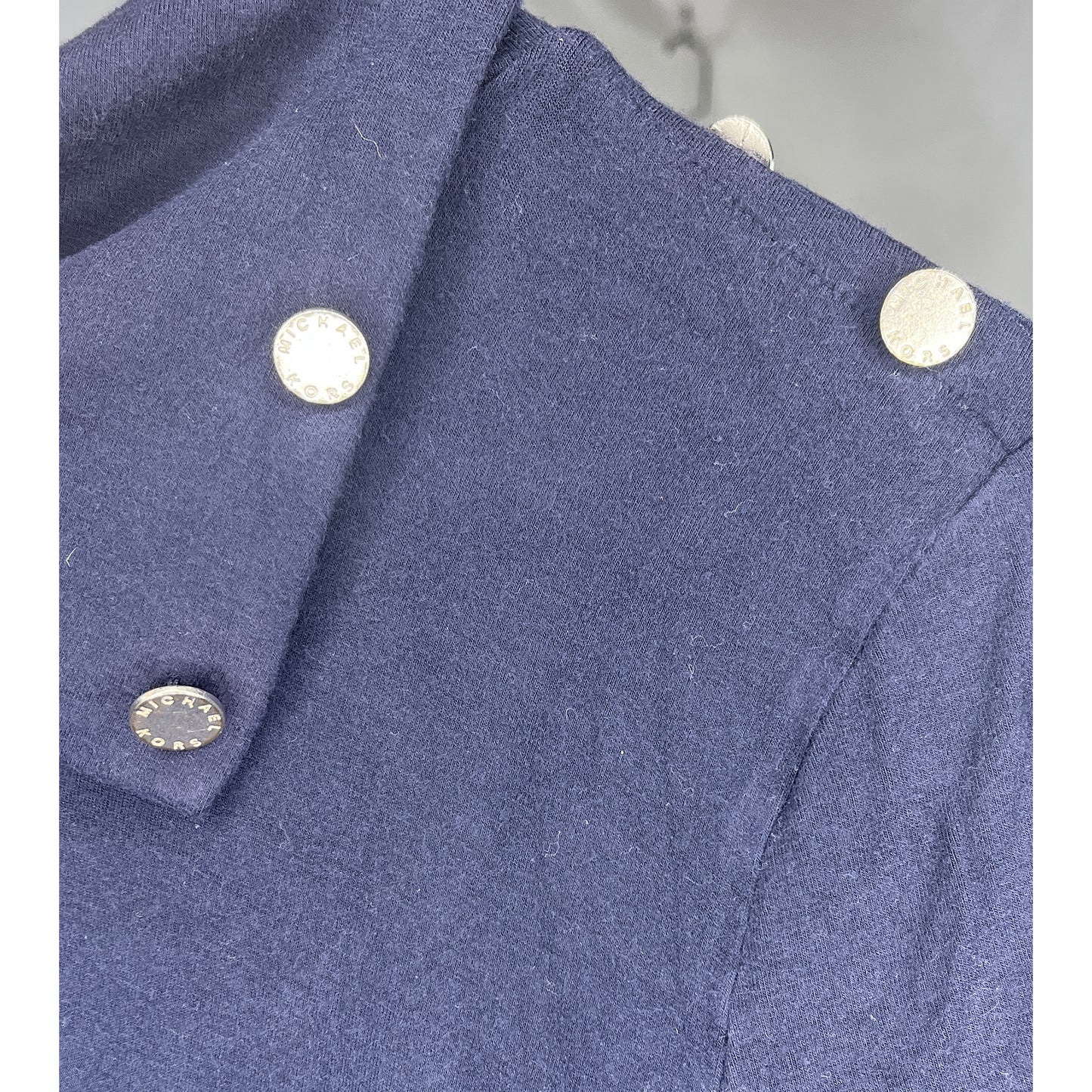 Michael Kors Top Short Sleeve Turtle Neck w Button Detail Navy, Silver Size L SKU 000418