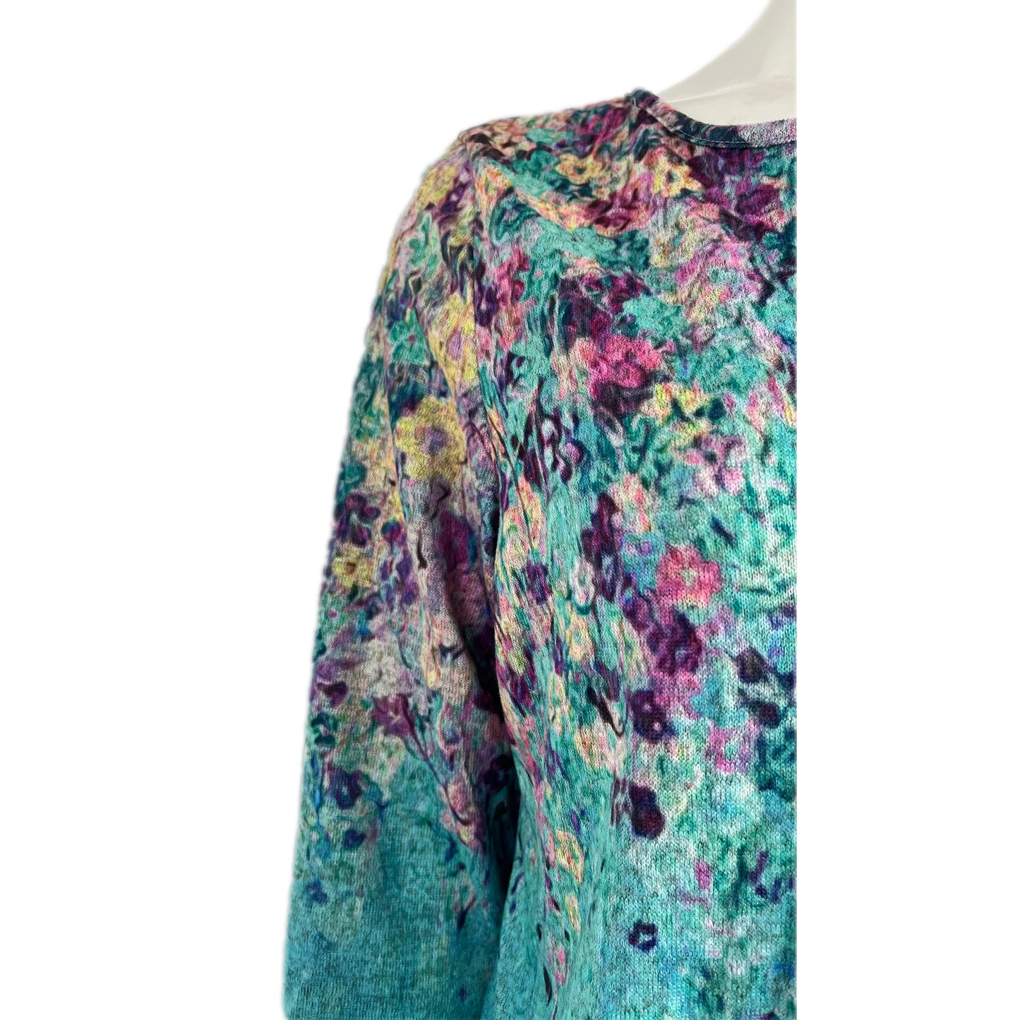 Mislook Top Long Sleeve Henley Floral Turquoise, Purple, Yellow Size M SKU 000232-10