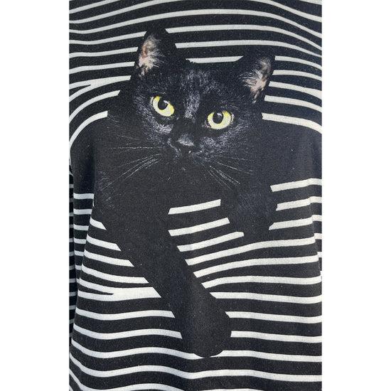 Mislook Top Long Sleeves Stripe Black Cat Black, White Size M SKU 000374-3