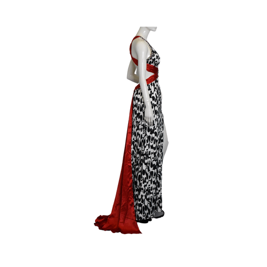 Nina Canacci Gown Halter-Neck Cut-Out Leg-Slit Black, White, Red Size 6 SKU 000340-2