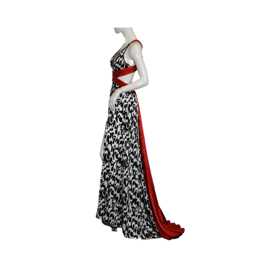 Nina Canacci Gown Halter-Neck Cut-Out Leg-Slit Black, White, Red Size 6 SKU 000340-2