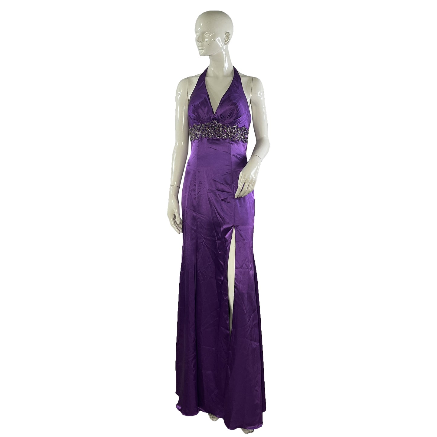 Nina Canacci Gown Halter Leg-Slit Embellished Purple Size 6 SKU 000352-2