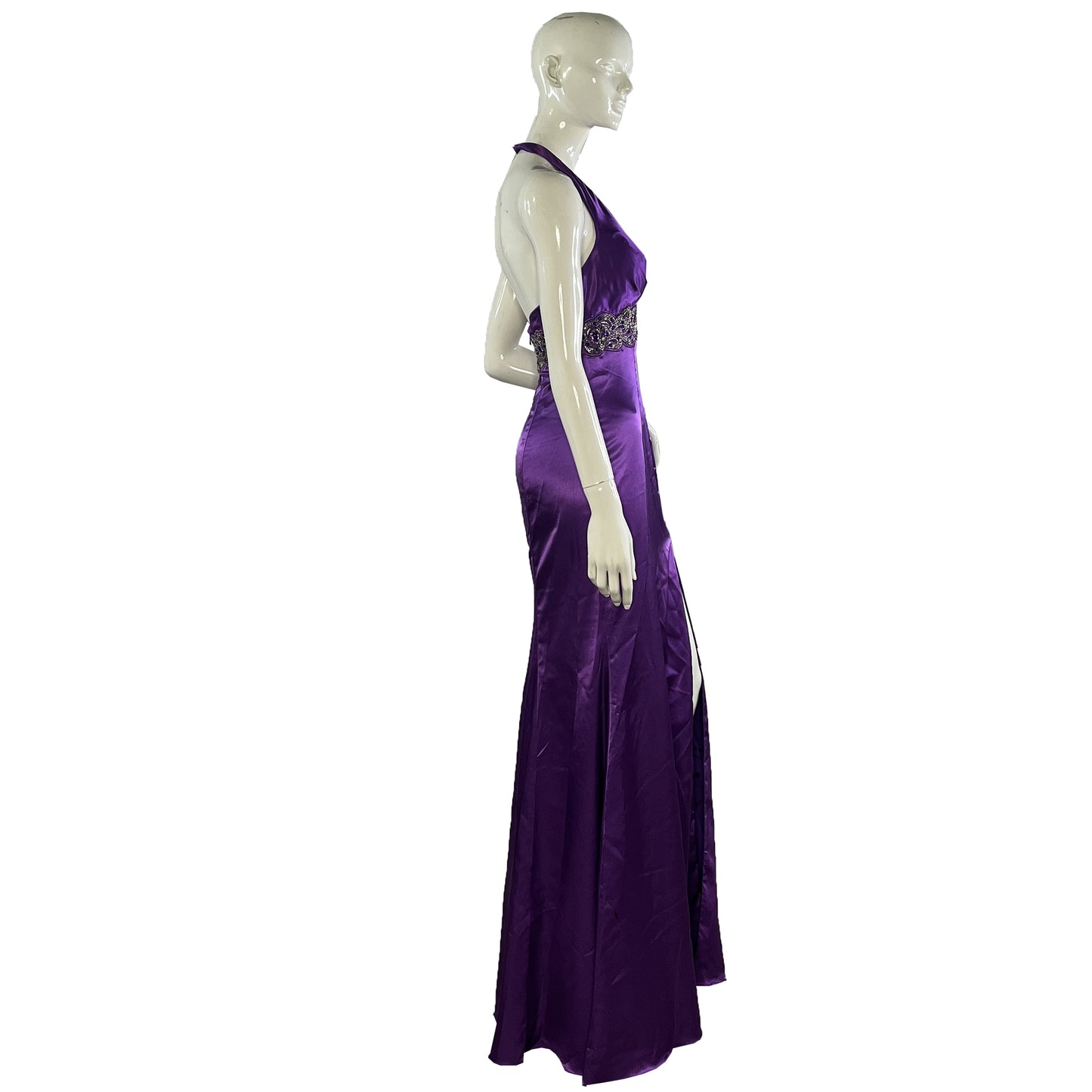 Nina Canacci Gown Halter Leg-Slit Embellished Purple Size 6 SKU 000352-2
