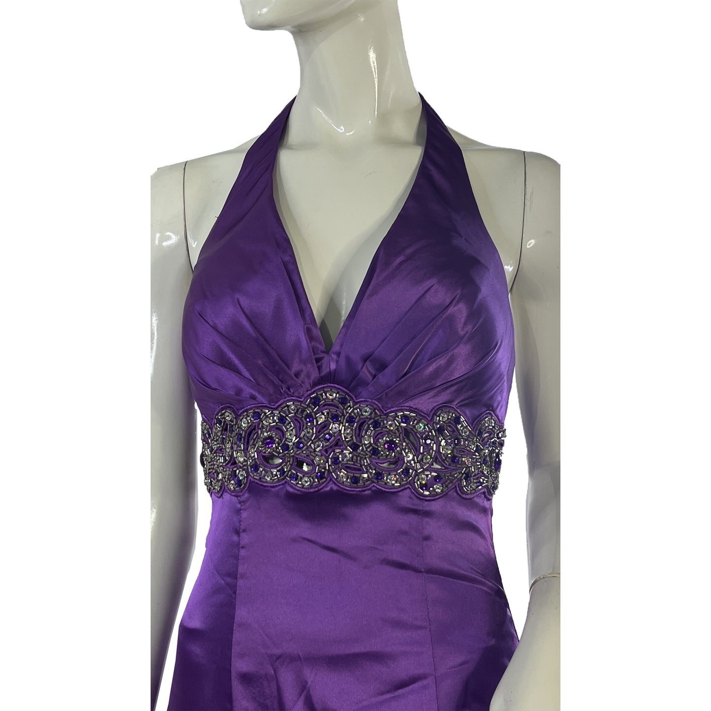 Nina Canacci Gown Halter Leg-Slit Embellished Purple Size 6 SKU 000352-2