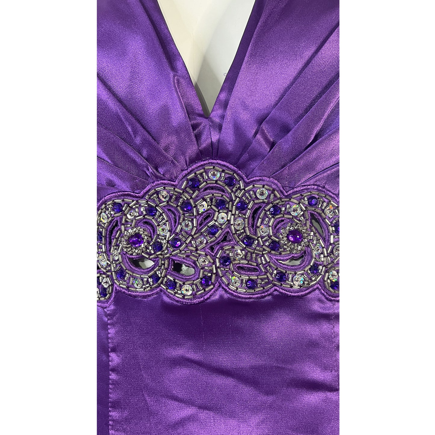 Nina Canacci Gown Halter Leg-Slit Embellished Purple Size 6 SKU 000352-2