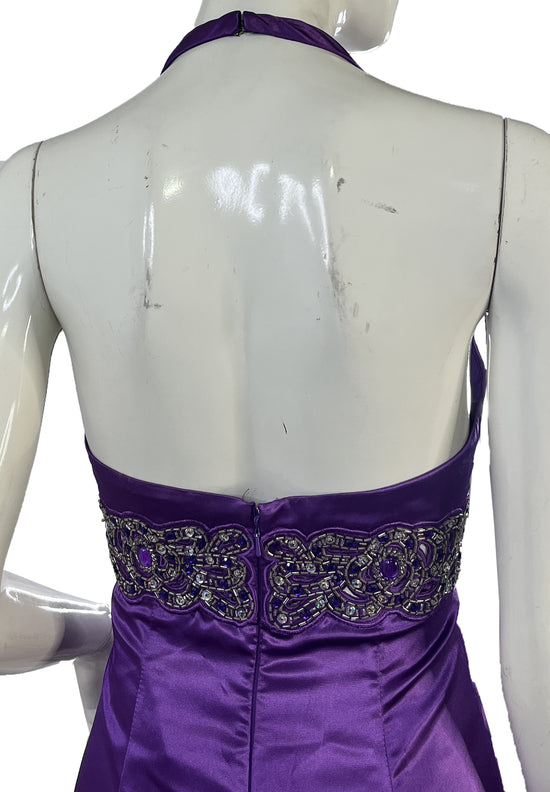 Nina Canacci Gown Halter Leg-Slit Embellished Purple Size 6 SKU 000352-2