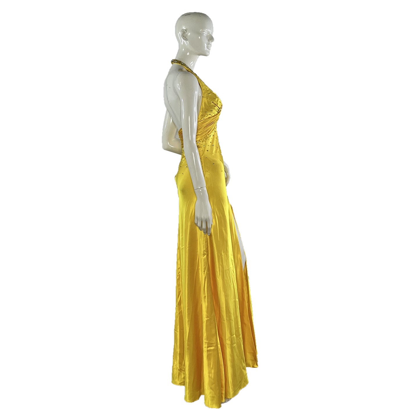 Nina Canacci Gown Halter Leg-Slit Embellished Yellow Size 4 SKU 000407-3
