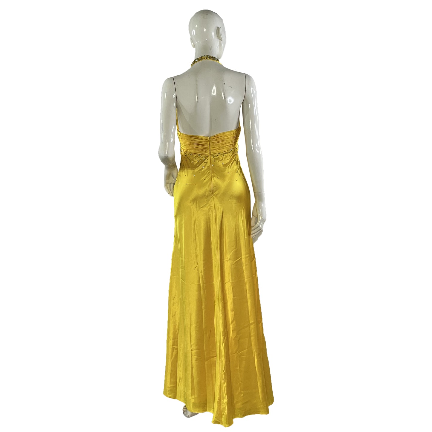 Nina Canacci Gown Halter Leg-Slit Embellished Yellow Size 4 SKU 000407-3