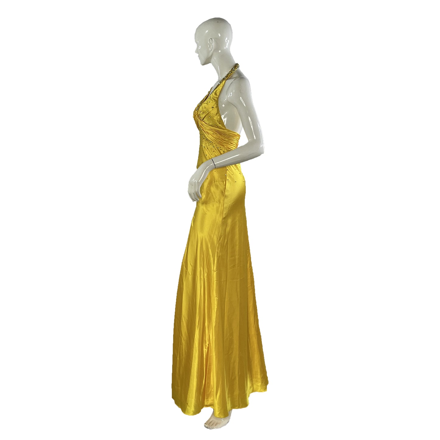 Nina Canacci Gown Halter Leg-Slit Embellished Yellow Size 4 SKU 000407-3