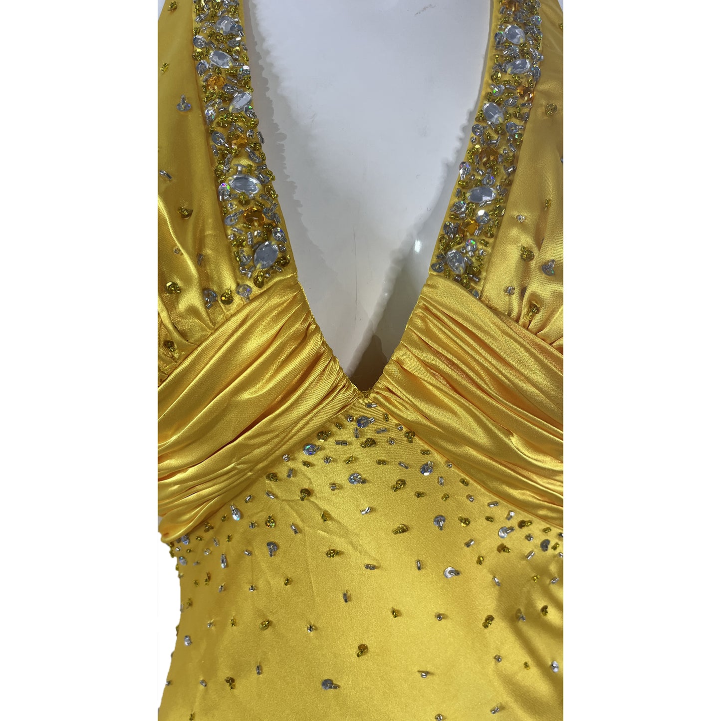 Nina Canacci Gown Halter Leg-Slit Embellished Yellow Size 4 SKU 000407-3