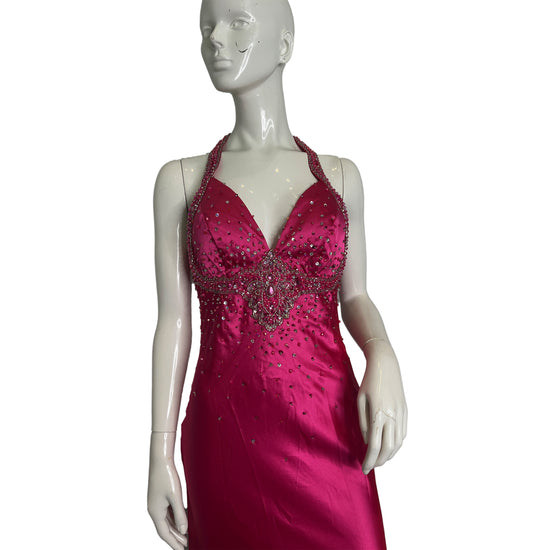 Nina Canacci Gown Racer-Back Embellished Hot Pink Size 6 SKU 000350-2