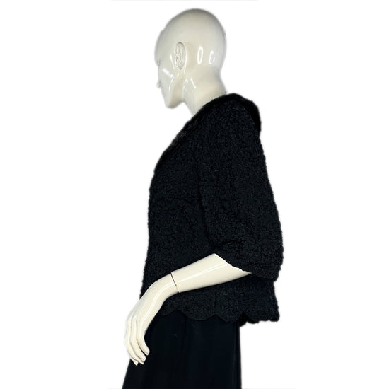 Pam Stewart Jacket Crop 3/4 Sleeves Fur Collar Black Size S/ M SKU 000042-3