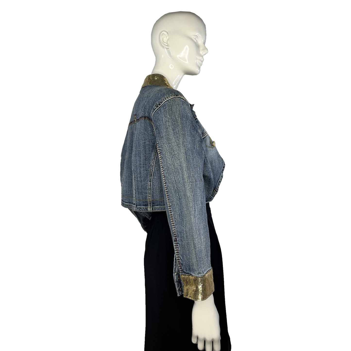 Pepe Jeans Denim Jacket Crop Metallic Gold Details & Buckle Blue Size XL SKU 000425-8