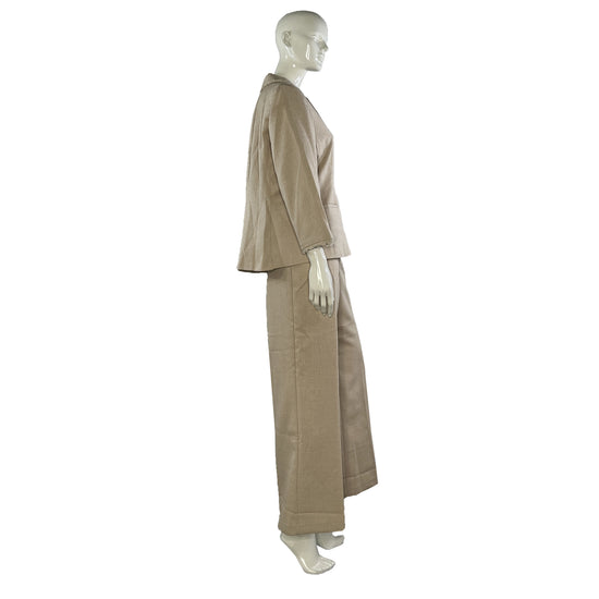 Requirements Set Blazer & Pants Fringe-Collar & Sleeve Detail Tan Size 14 SKU 000412