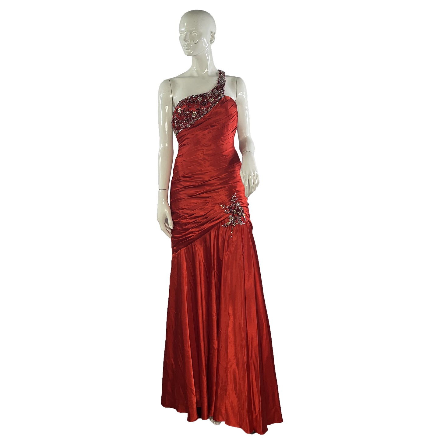 Riva Designs Gown One-Shoulder Embellished Red Size 8 SKU 000369-2