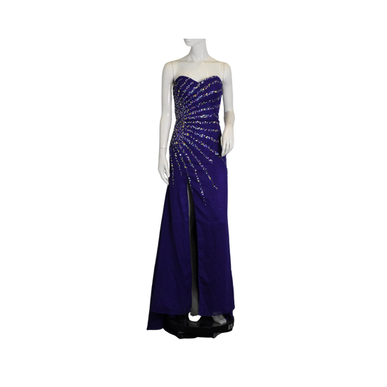 Riva Designs Gown Strapless Radiating Rhinestone Embellished Dark Blue Size 14 SKU 000340-3
