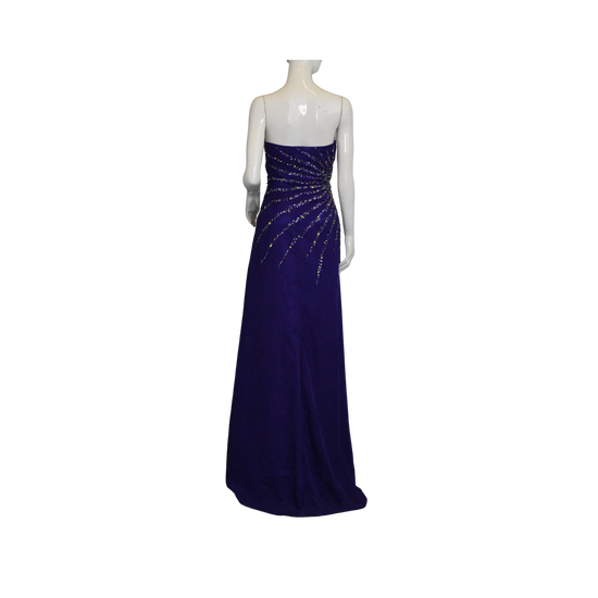 Riva Designs Gown Strapless Radiating Rhinestone Embellished Dark Blue Size 14 SKU 000340-3