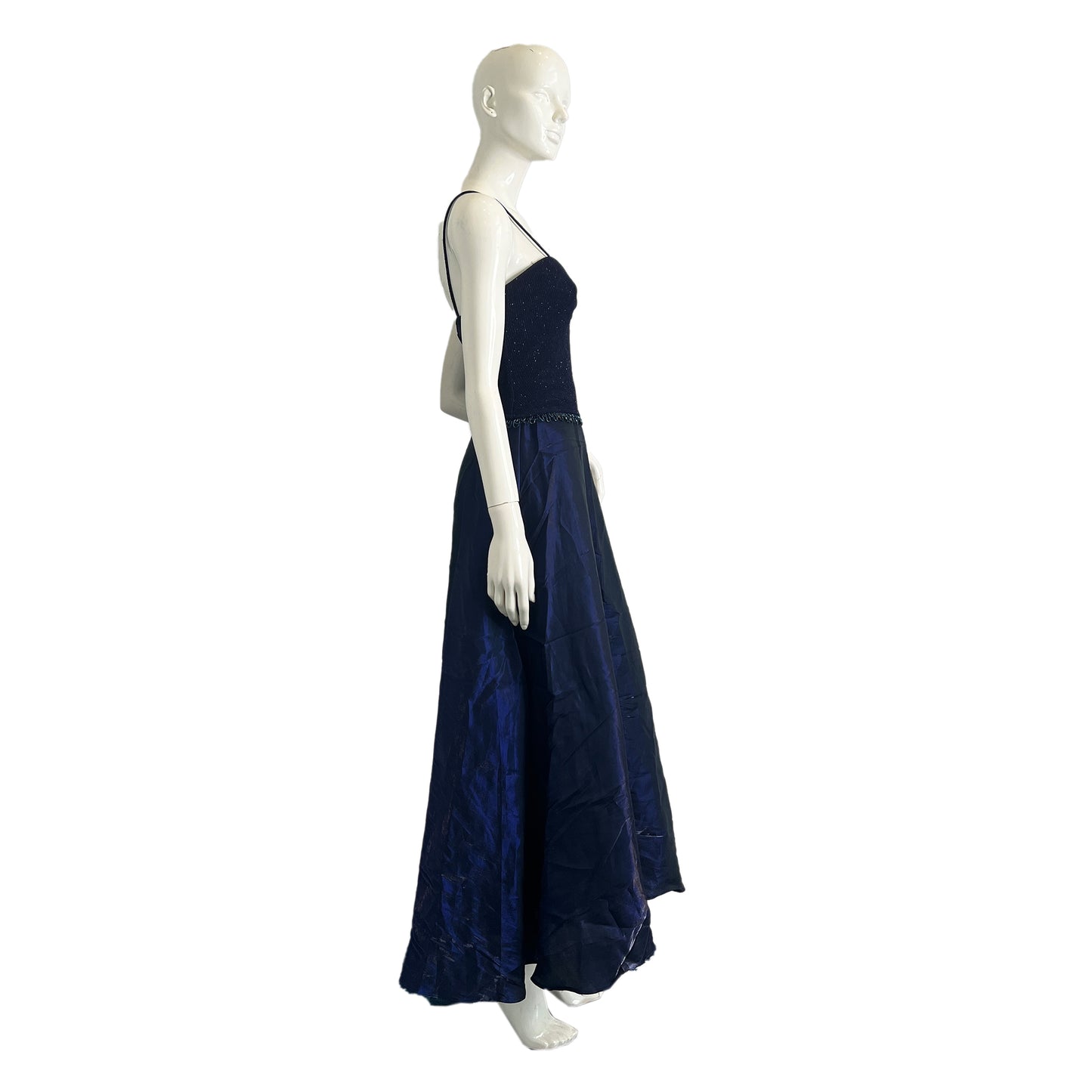 Scott McClintock Gown Spaghettis Strap Sparkle Bodice Fringe Beading Navy Size 4 SKU 000350-3