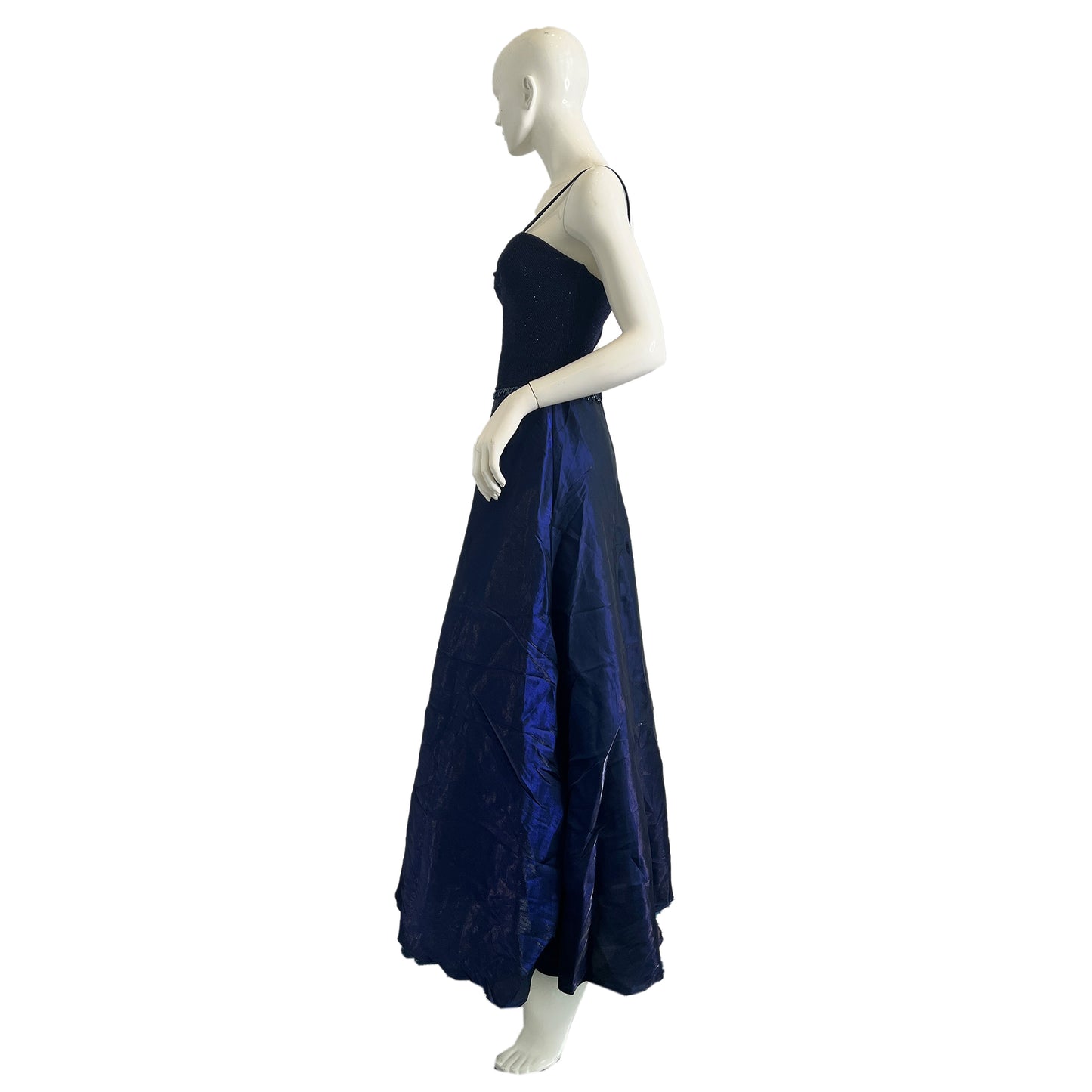 Scott McClintock Gown Spaghettis Strap Sparkle Bodice Fringe Beading Navy Size 4 SKU 000350-3