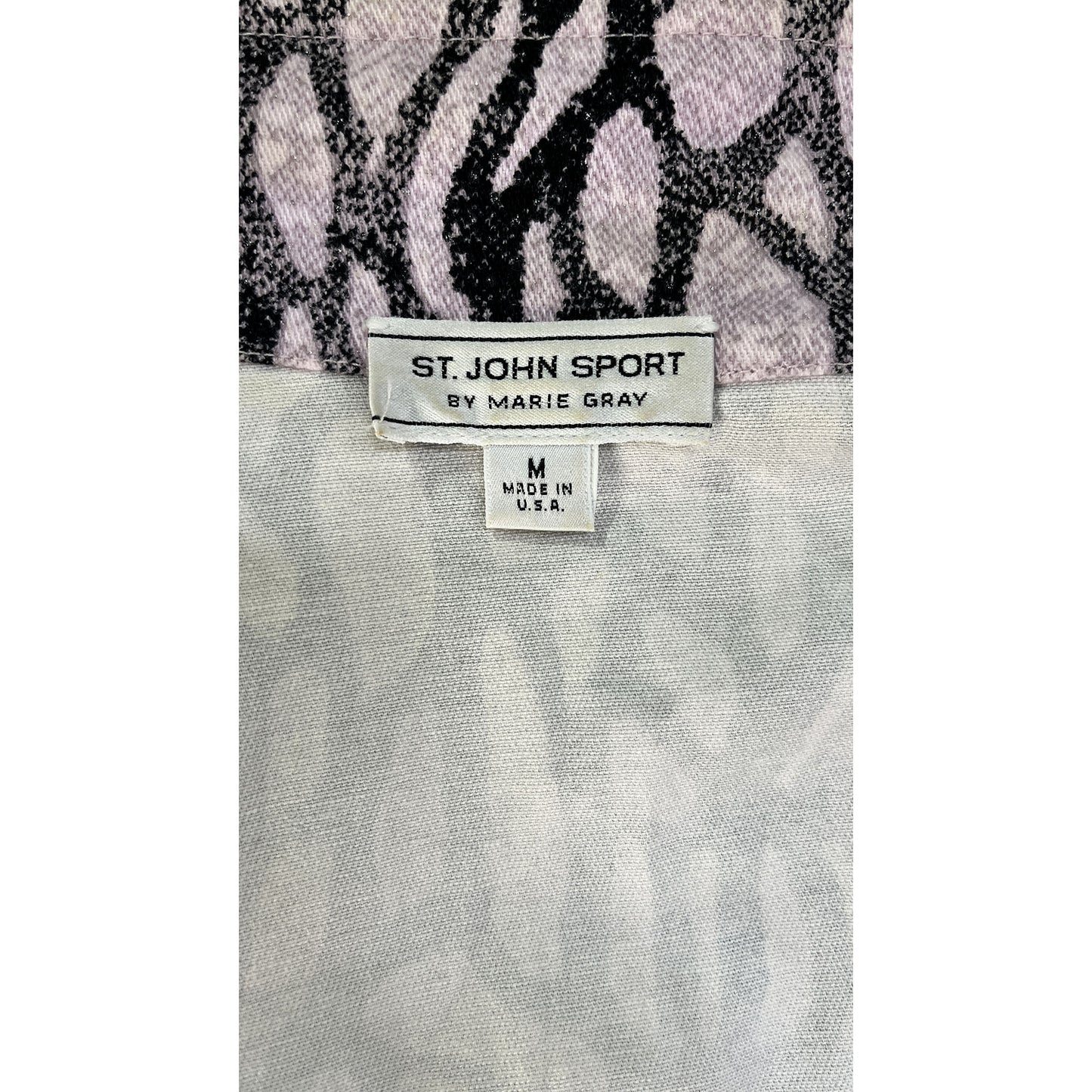 St. John Sport Jacket Collared Zip-Up Abstract Pattern Sparkle Pink, Black Size M SKU 000258-3