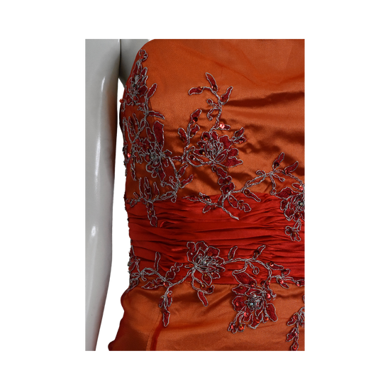 Studio 17 Sown Strapless Floral Embellished Orange, Red-Orange Size 16 SKU 000340-4
