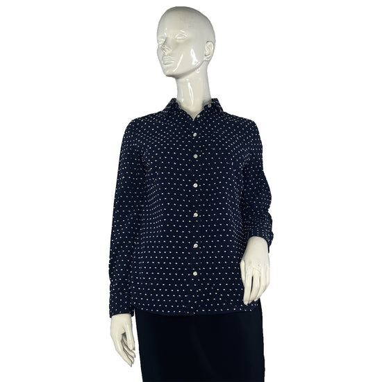 Talbots Top Long Sleeve Collared Button Down Navy, White Size 8 SKU 000418