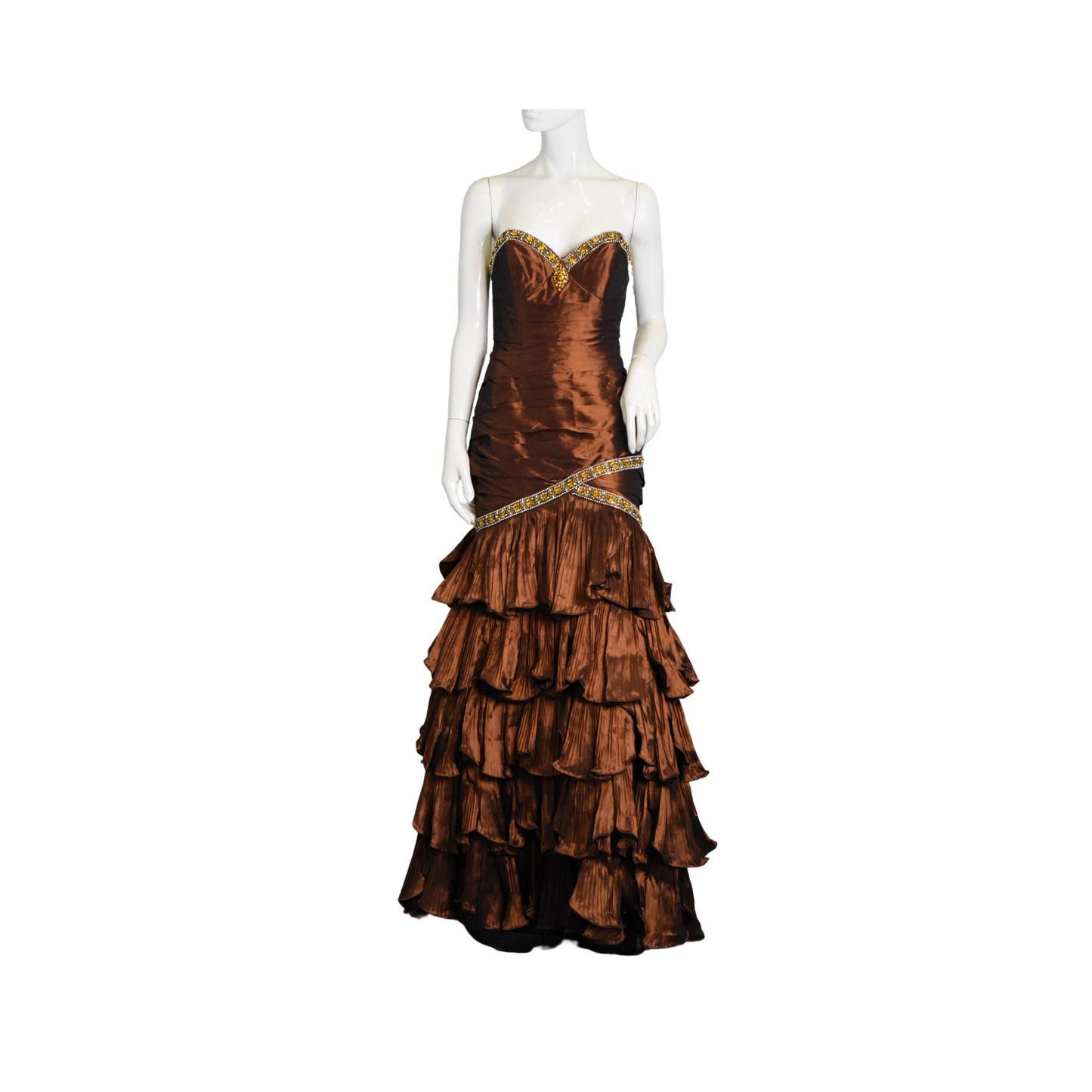 Tiffany Designs Gown Rhinestone Embellished Brown, Yellow Size 8 SKU 000341-1