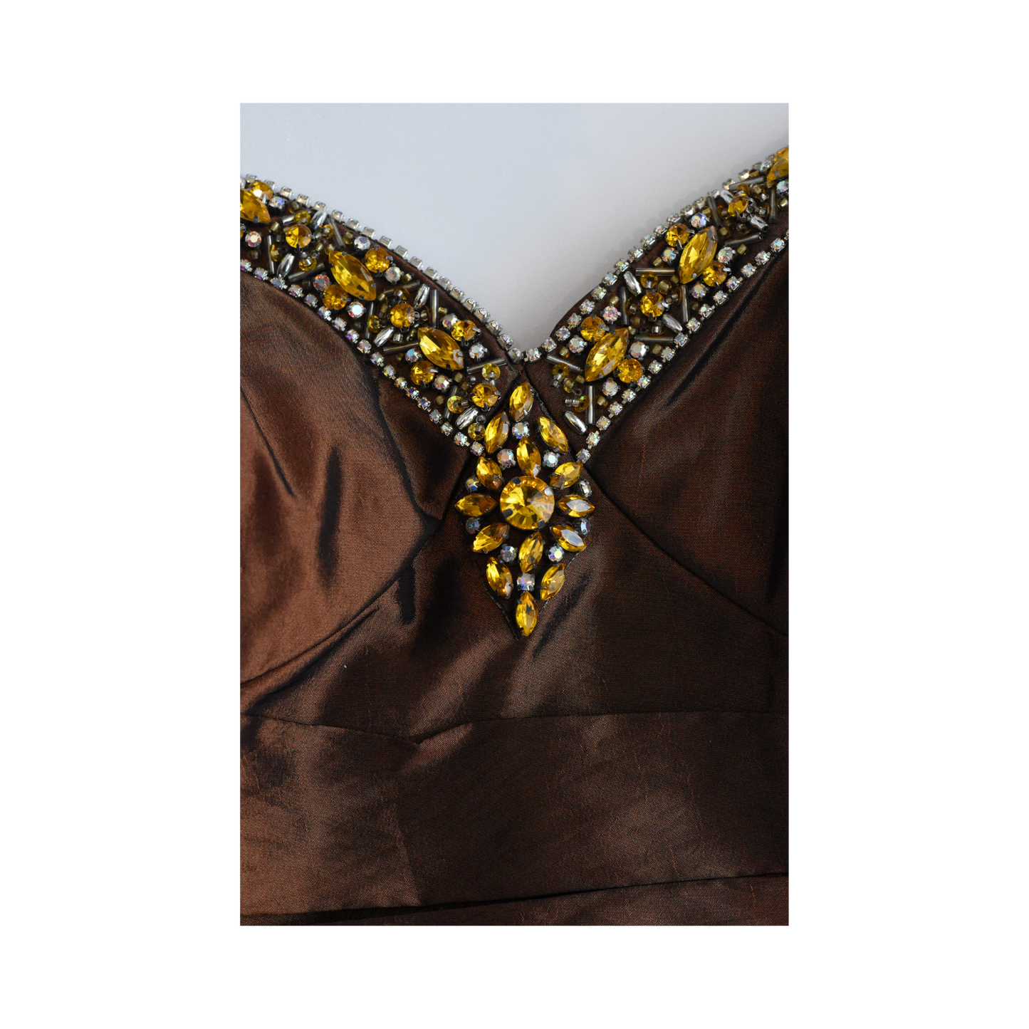 Tiffany Designs Gown Rhinestone Embellished Brown, Yellow Size 8 SKU 000341-1