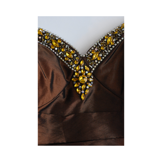 Tiffany Designs Gown Rhinestone Embellished Brown, Yellow Size 8 SKU 000341-1