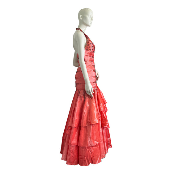 Tiffany Designs Gown Sleeveless Deep V-Neck Tiered-Skirt Embellished Pink Size 8 SKU 000352-1
